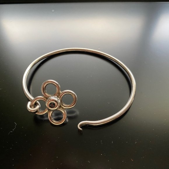 Vintage Mexico 925 Silver Flower Bracelet w/Black Crystal - Picture 2 of 10